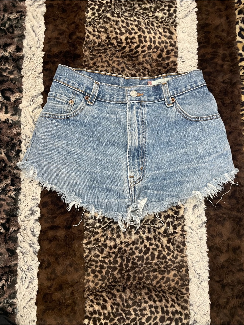 Levi's Light Blue Frayed Hem Denim Shorts